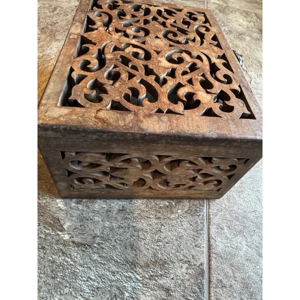 1990s Maitland Smith‎ Hand Carved Teak Box Rare Vintage Art Piece Jewelry OOAK